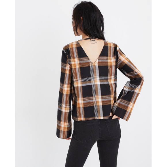 MADEWELL Plaid Tie-Front Keyhole Top - Picture 3 of 5